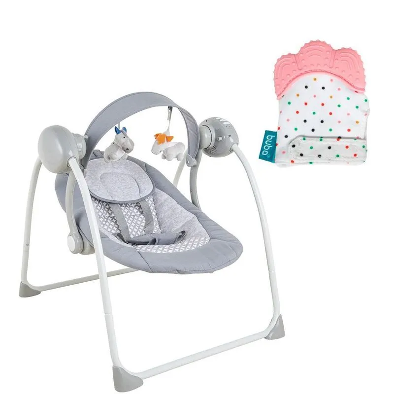 Kit Cadeira De Descanso Mimo Cinza Com Luvinha Mordedor Rosa
