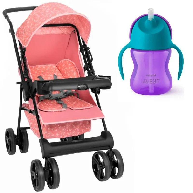 Kit Carrinho Solare Rosa (0 À 15kg) E Copo Dinossauro 200ml