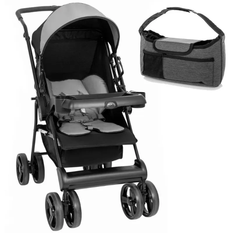 Kit Carrinho De Bebê Solare Preto Com Bolsa Organizadora