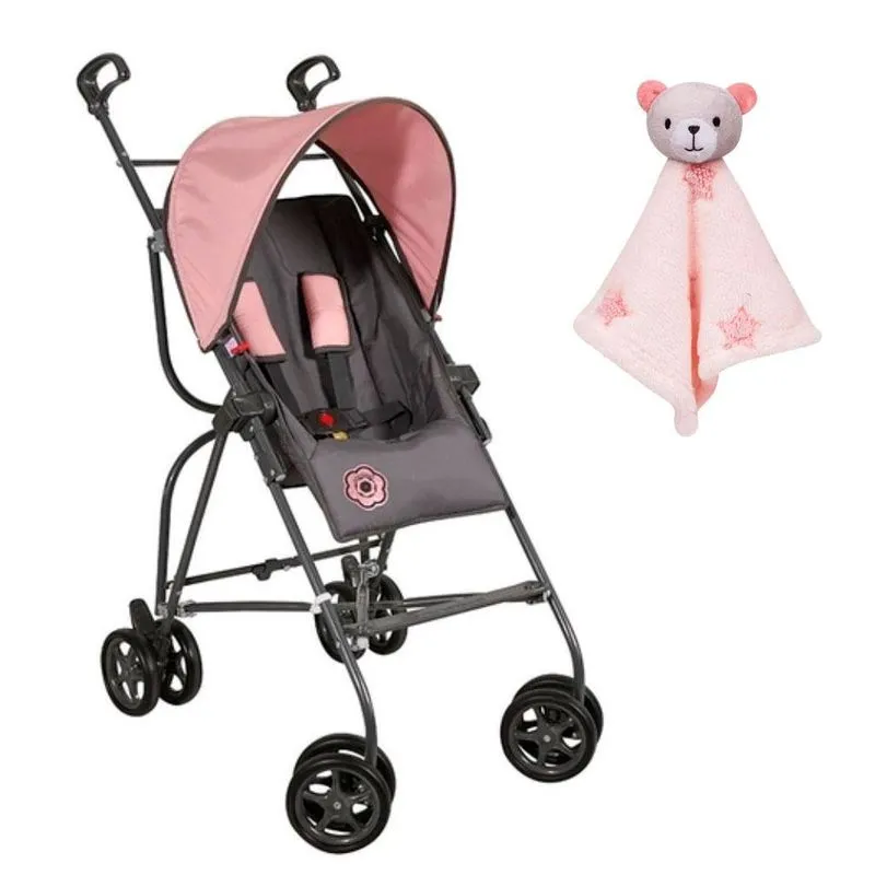Carrinho De Bebê Capri Grafite/rosa E Naninha Urso Rosa