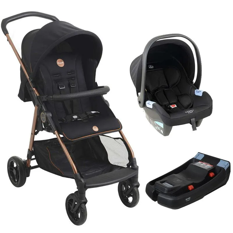 Conjunto Travel System Lui Preto Cobre E Base Belted