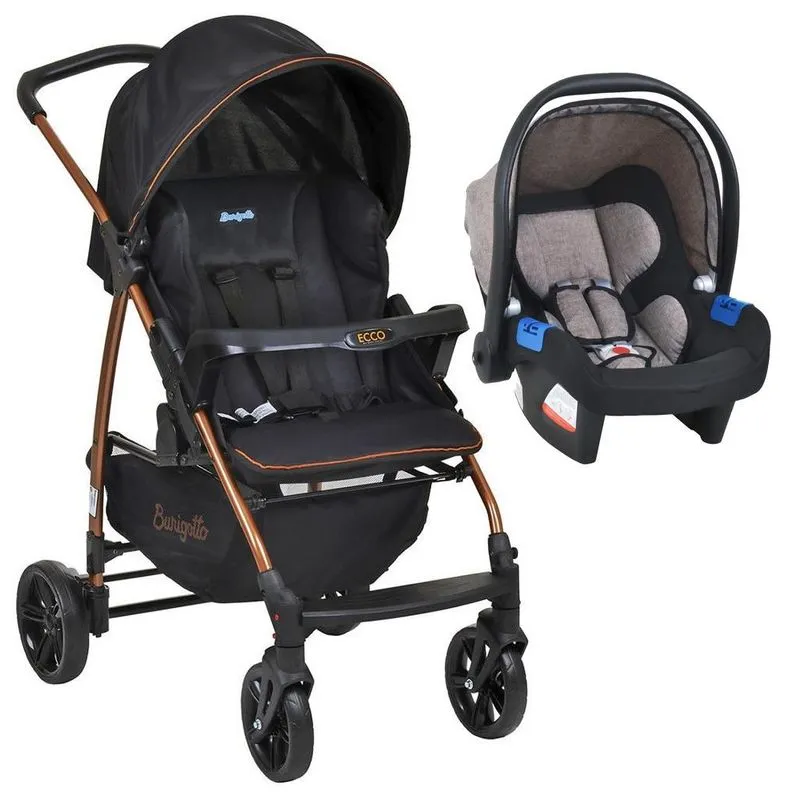Carrinho De Bebê Ecco Preto Cobre E Bebê Conforto Touring X