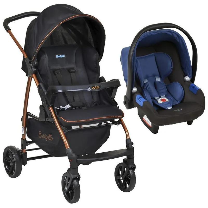 Carrinho De Bebê Ecco Preto Cobre E Bebê Conforto Touring X