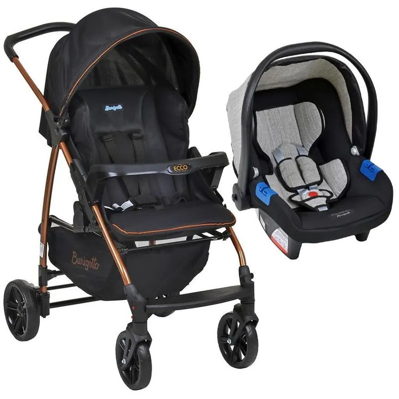 Carrinho De Bebê Ecco Preto Cobre E Bebê Conforto Touring X