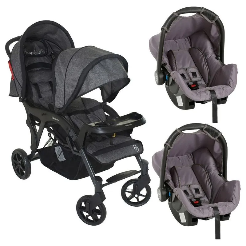 Carrinho Para Gêmeos Doppio Ii E 2 Bebê Conforto Grid