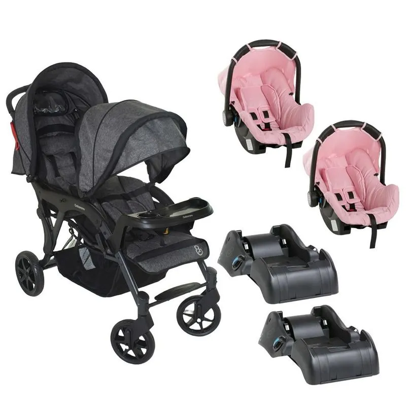 Carrinho Para Gêmeos Doppio Ii 2 Bebê Conforto Grid E 2 Base
