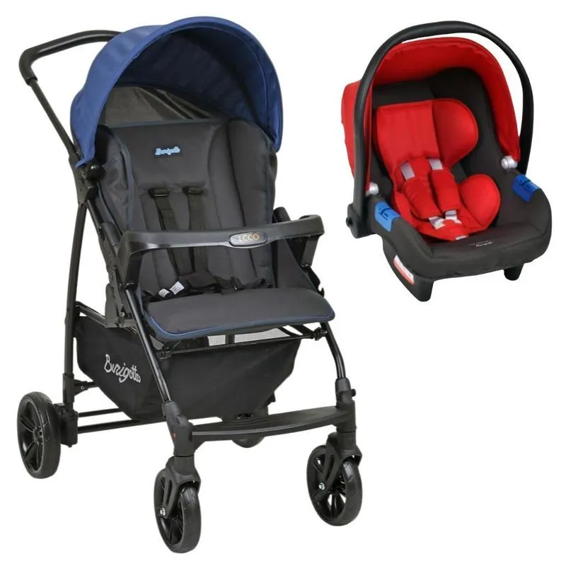 Carrinho De Bebê Ecco Cz Azul E Bebê Conforto - Burigotto