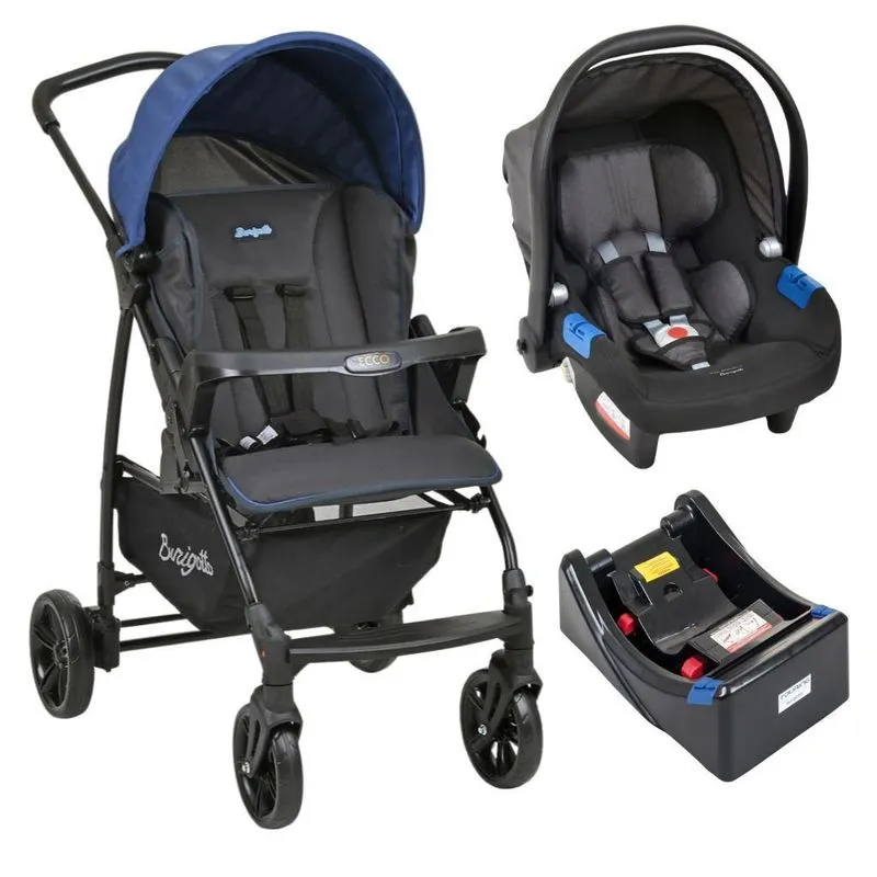 Carrinho De Bebê Ecco Cz Azul Bebê Conforto E Base