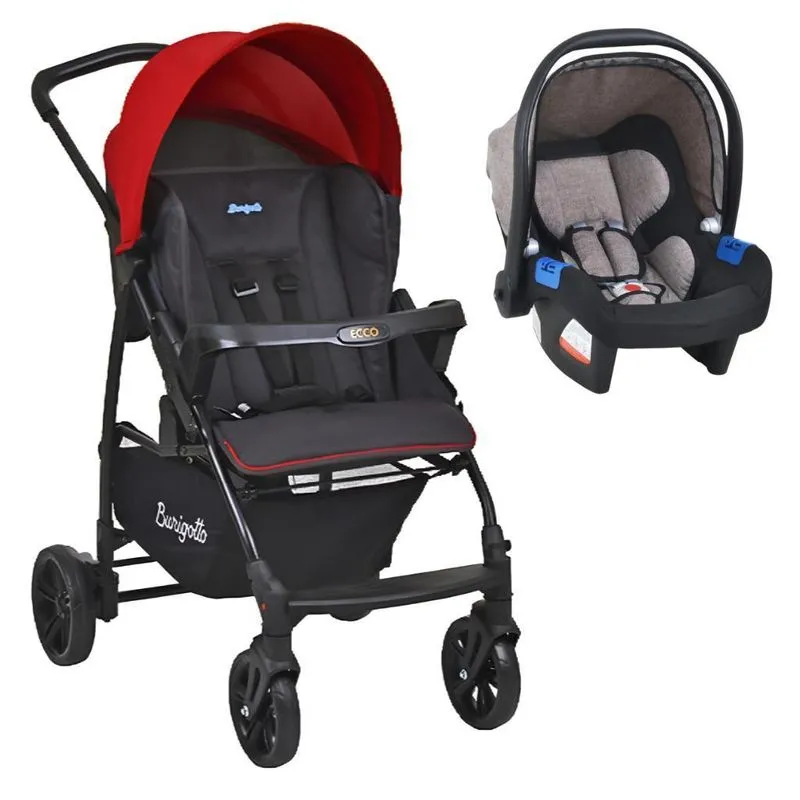 Carrinho De Bebê Ecco Cz Vermelho E Bebê Conforto