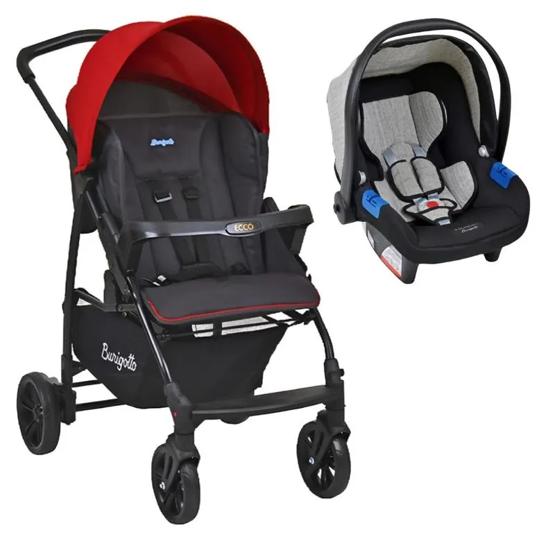 Carrinho De Bebê Ecco Cz Vermelho E Bebê Conforto
