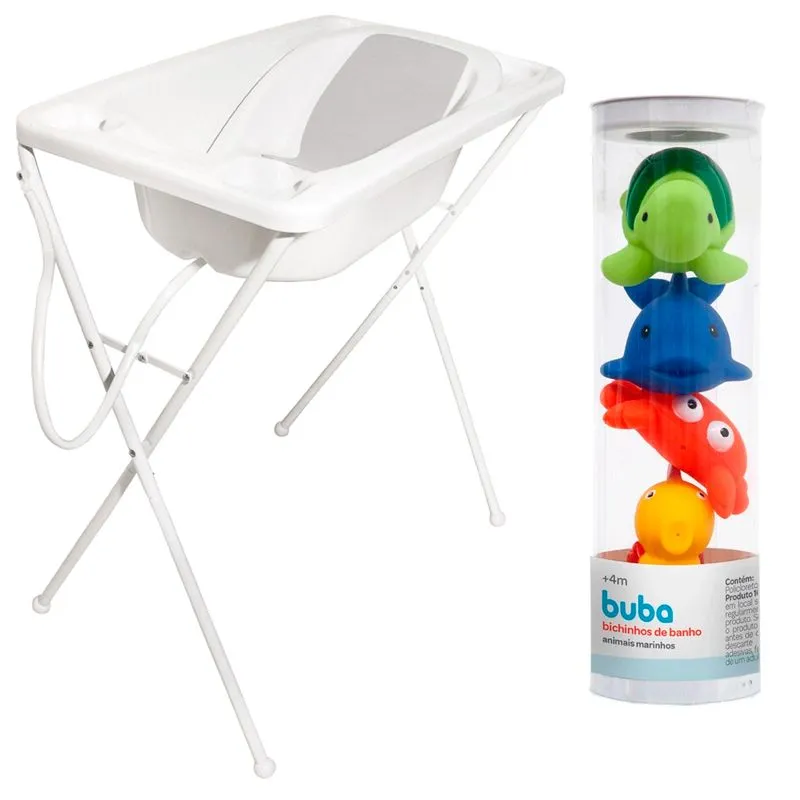 Trio Banheira Acqua Branca E Bichinhos Para Banho Mar