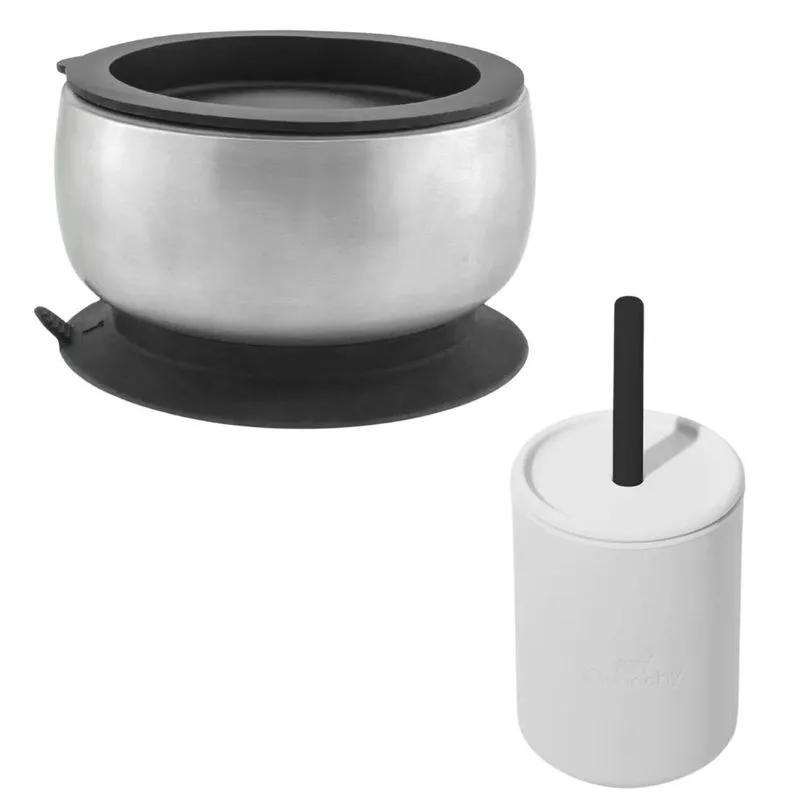 Tigela Inox Com Ventosa E Tampa E Copo Com Canudo - Avanchy