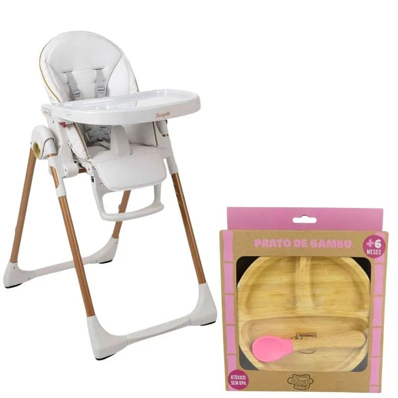 Cadeira De Refeição Prima Pappa E Prato Infantil De Bambu