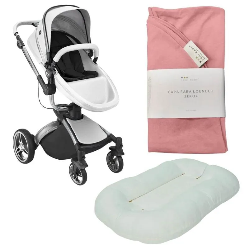 Carrinho Candy Branco Ninho Zero+ Cru E Capa Para Ninho Rosa