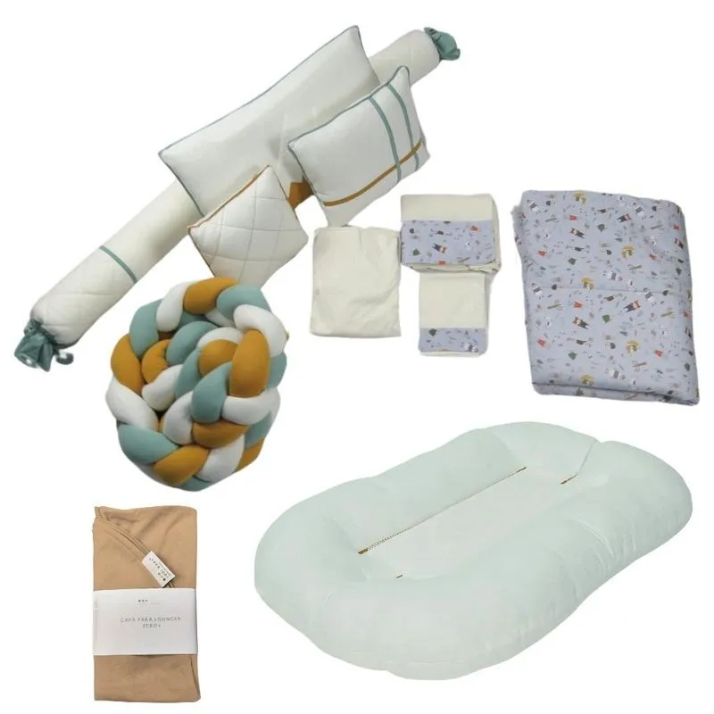 Kit Berço Escandinavo Cinza Lunar Com Ninho Zero+ E Capa