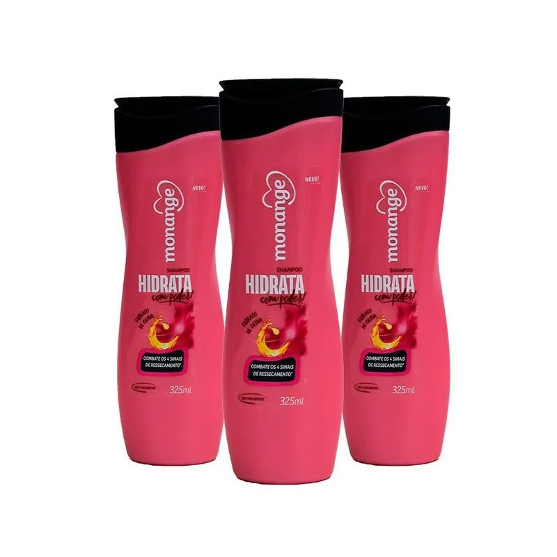 Kit Com 3 Shampoo Monange Hidrata Com Poder Oliva 325ml
