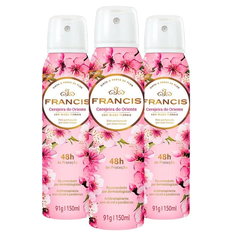 Kit Com 3 Desodorante Francis Feminino Rosa 48hs 91g
