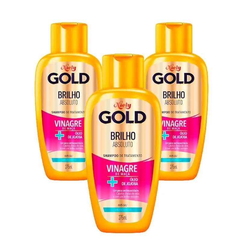 Kit Com 3 Shampoo Niely Gold Brilho Absoluto 275ml