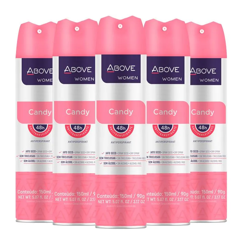 Desodorante Above Candy Feminino S/ Álcool 48h 90g (5 Und)