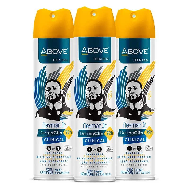 Kit 3 Desodorante Masculino Teen Above Dermaclin Neymar Jr