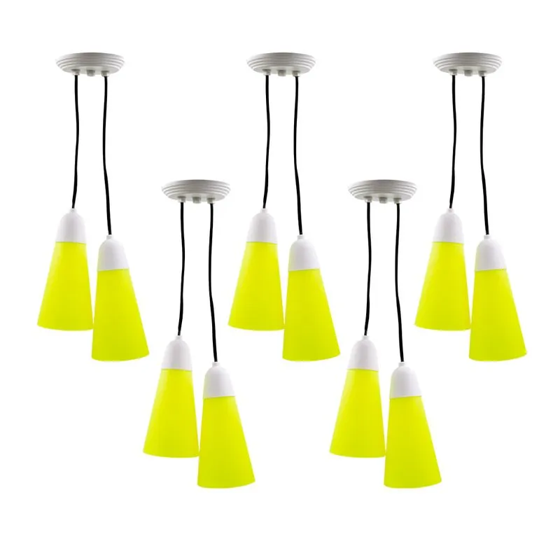 Kit 5 Luminária Pendente Funil Duplo Termoplástico Amarelo