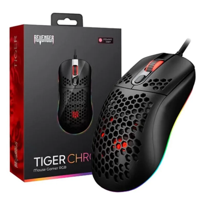 Mouse Gamer Led Tiger Chroma 7 Botões Rgb Colmeia Cor Preto