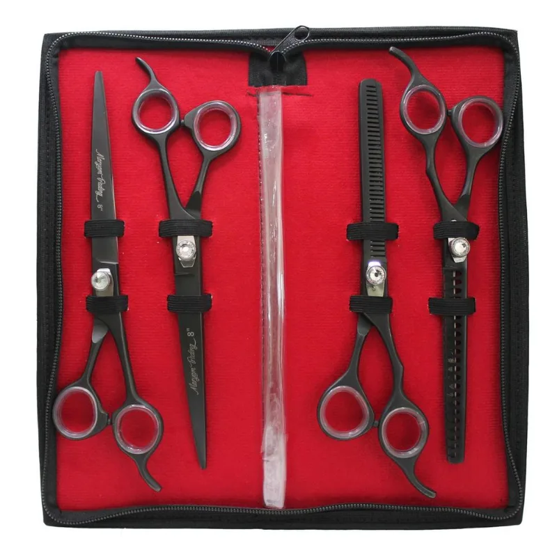 Kit Tesouras Maryam 8 Preta - Reta, Curva, Semi Dentada