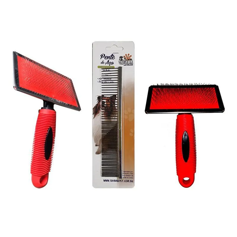 Kit Rasqueadeira Profissional E Pente Banho Tosa Savana Pet