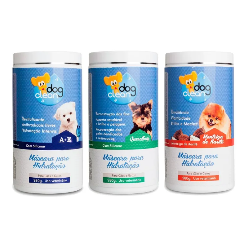 Kit 3 Máscaras De Hidratação 980g Dog Clean Cachorro E Gato