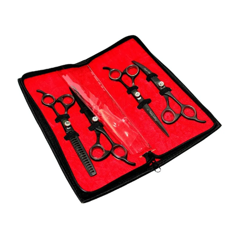 Kit Tesouras Maryam Trading 7 Preta Pet Shop Banho E Tosa