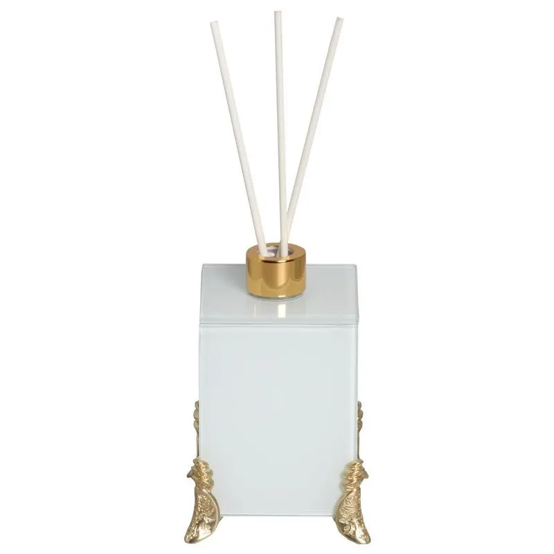 Difusor Aromatizador De Ambiente Vidro Branco Pé Dourado