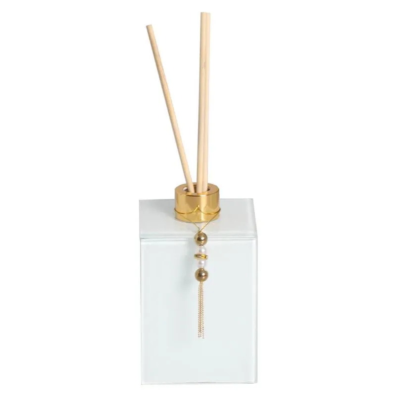 Difusor Aromatizador De Ambiente Vidro Branco Acab. Dourado