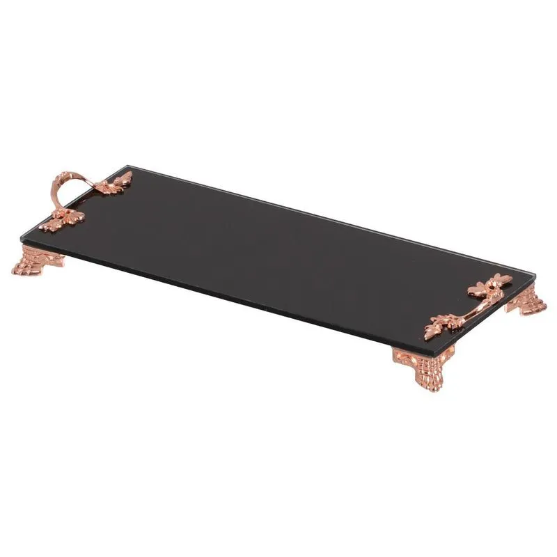 Bandeja Alça Espelhada 10x25 Preto Pé Babilonia Rose Gold