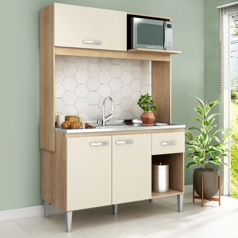 Cozinha Compacta Sarah s/t 123cm C/Nicho P/Micro Cc14-Carvalho/Champagne