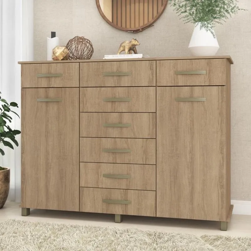 Cômoda 2 Portas 5 Gavetas Cabideiro Malibu Fellicci Móveis