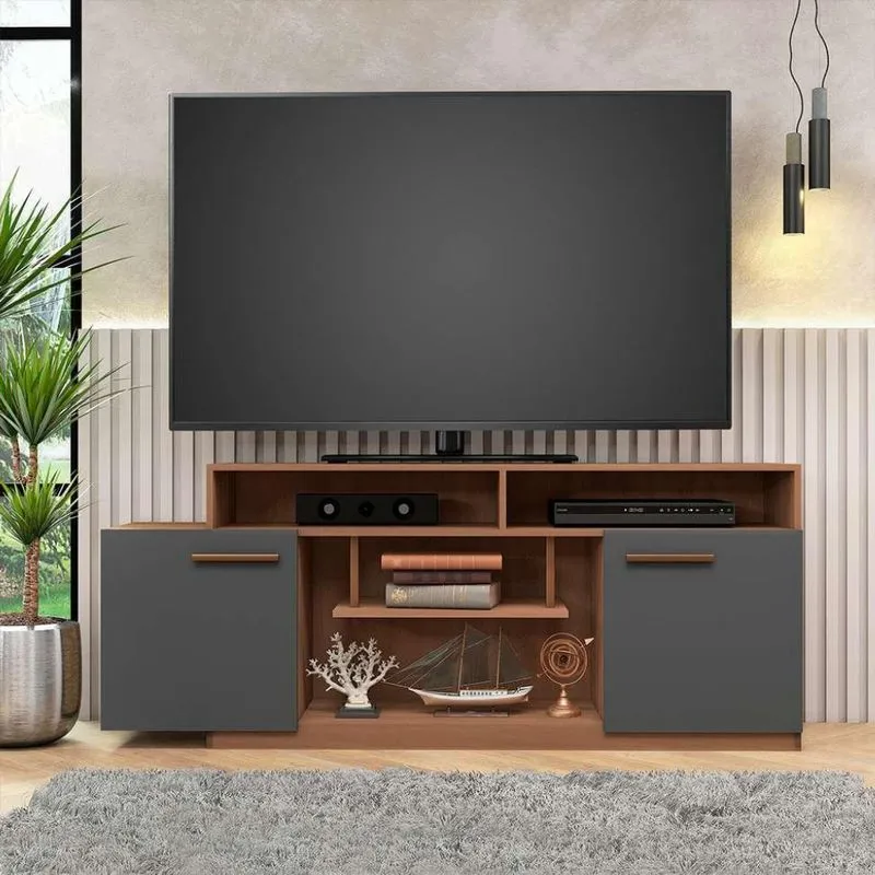Rack para TV até 60 Polegadas Otto 2 PT Manchester e Grafite 160 cm