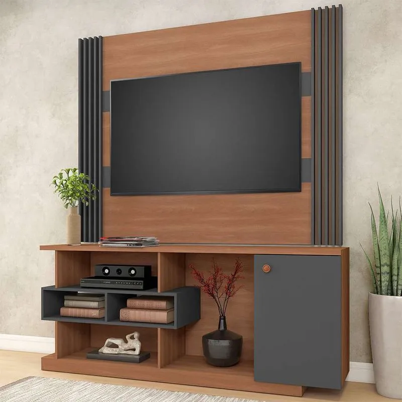 Rack com Painel para TV até 60 Polegadas Menphis Manchester e Grafite 180 cm