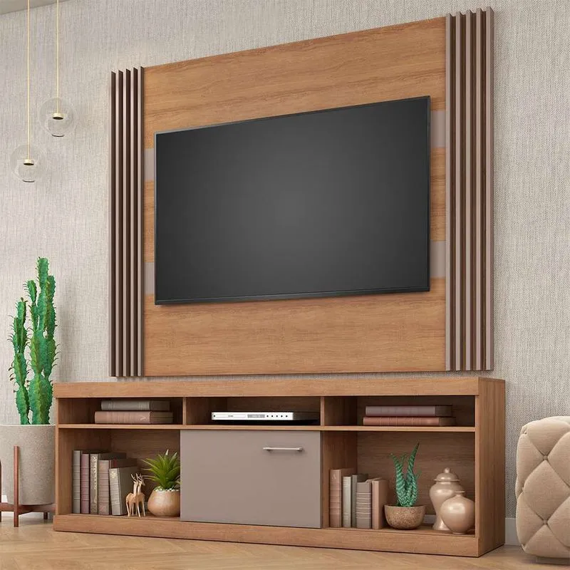 Rack com Painel para TV até 60 Polegadas Mendoza Mel e Fendi 180 cm