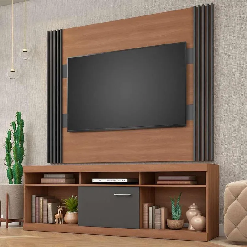 Rack com Painel para TV até 60 Polegadas Mendoza Manchester e Grafite 180 cm