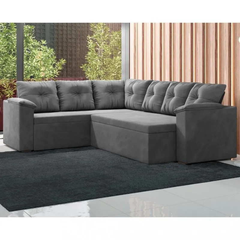 Sofá de Canto 5 Lugares Retratil Suede Escocia Flash