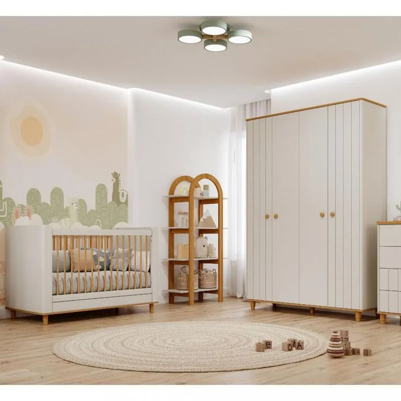 Quarto de Bebê Completo Berço e Guarda Roupa 4 Portas 100% MDF Lívia Mobikasa