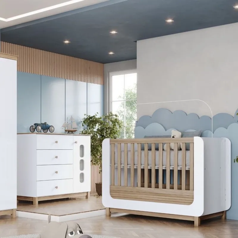 Quarto de Bebê Berço 2 em 1 e Cômoda 4 Gavetas Aconchego Henn