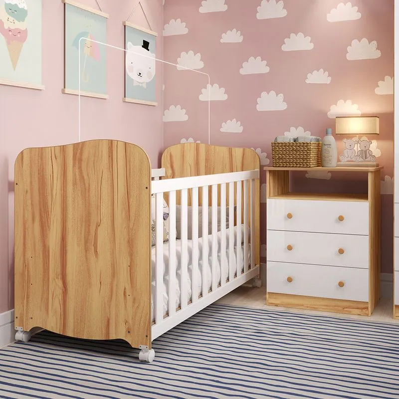 Quarto de Bebê com Cômoda Smin New e Berço Uli MDF Móveis Peroba