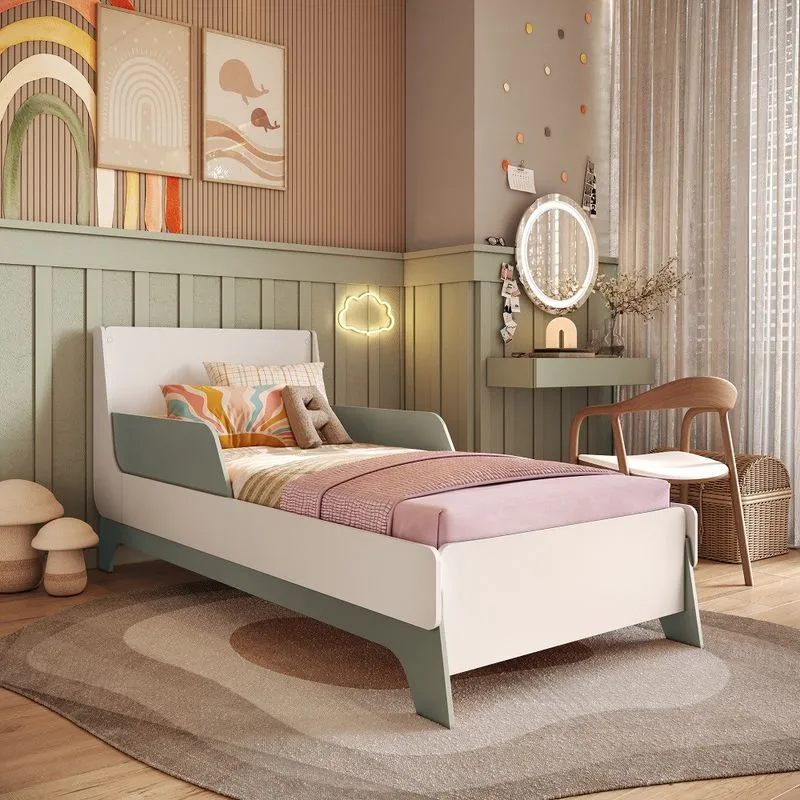 Cama Infantil Lady Mobikasa MDF Verde e Branco Segura