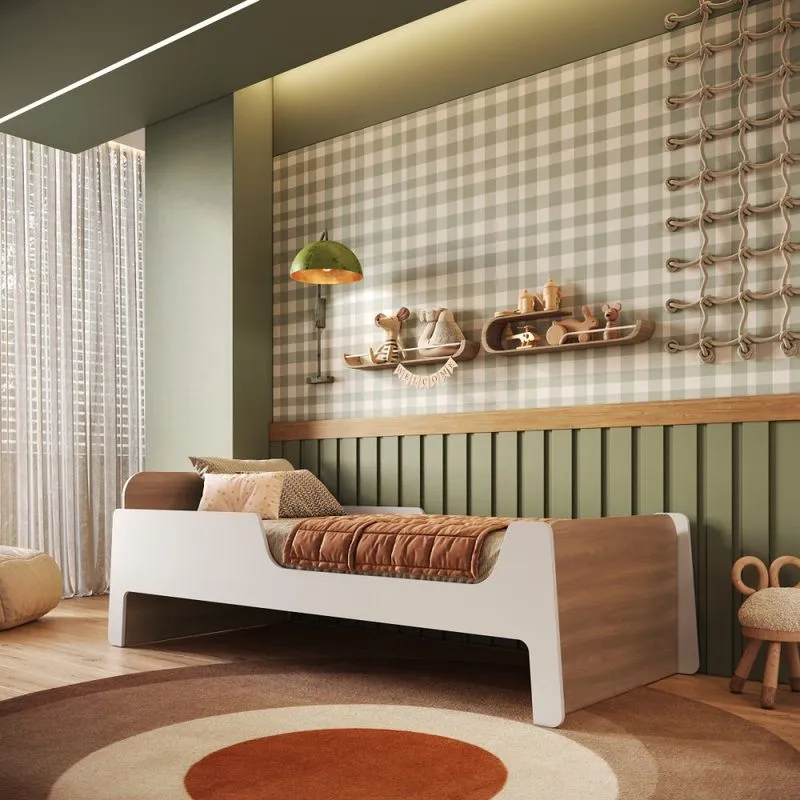 Cama Infantil Mick Mobikasa MDF Branco e Verde Segura
