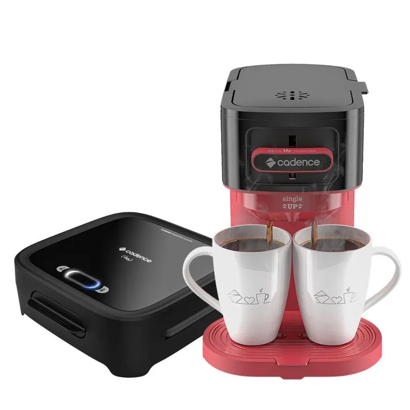 Kit Cafeteira Elétrica e Sanduicheira Cadence Single Up Click 127V Pretoe Vermelho