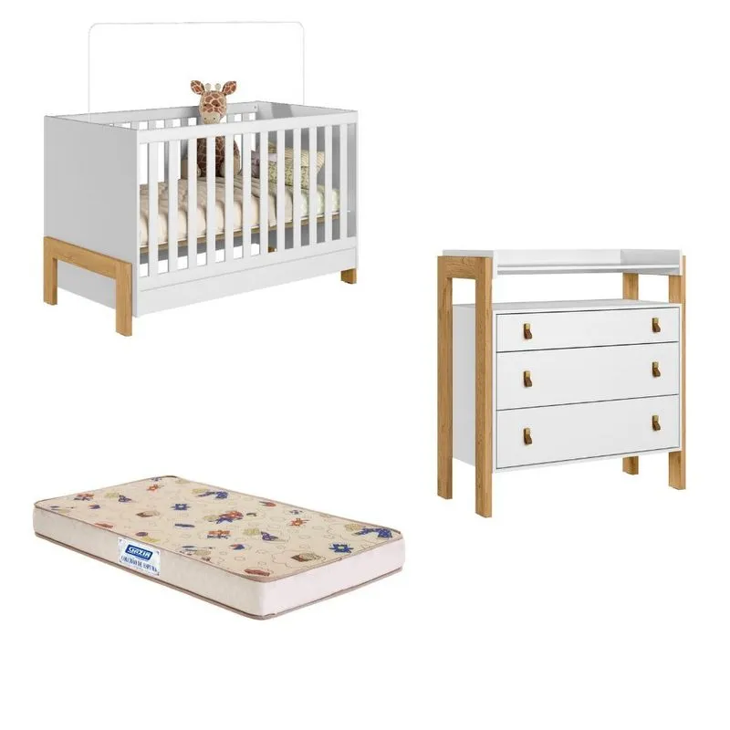 Quarto de Bebê Berço mini cama Cômoda 3 Gavetas Fantasia