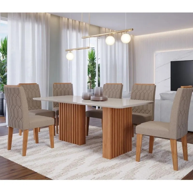 Conjunto Sala de Jantar Mesa Ester 180cm 6 Cadeiras Carla em MDF Cimol