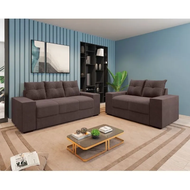 Conjunto Sofá 3 e 2 Lugares Suede Chamego II Flash