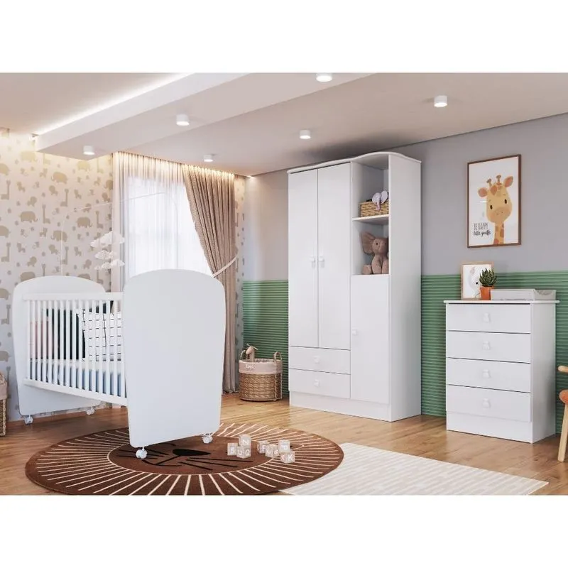 Quarto de Bebê Completo Berço Cômoda e Guarda Roupa Tedy Percasa